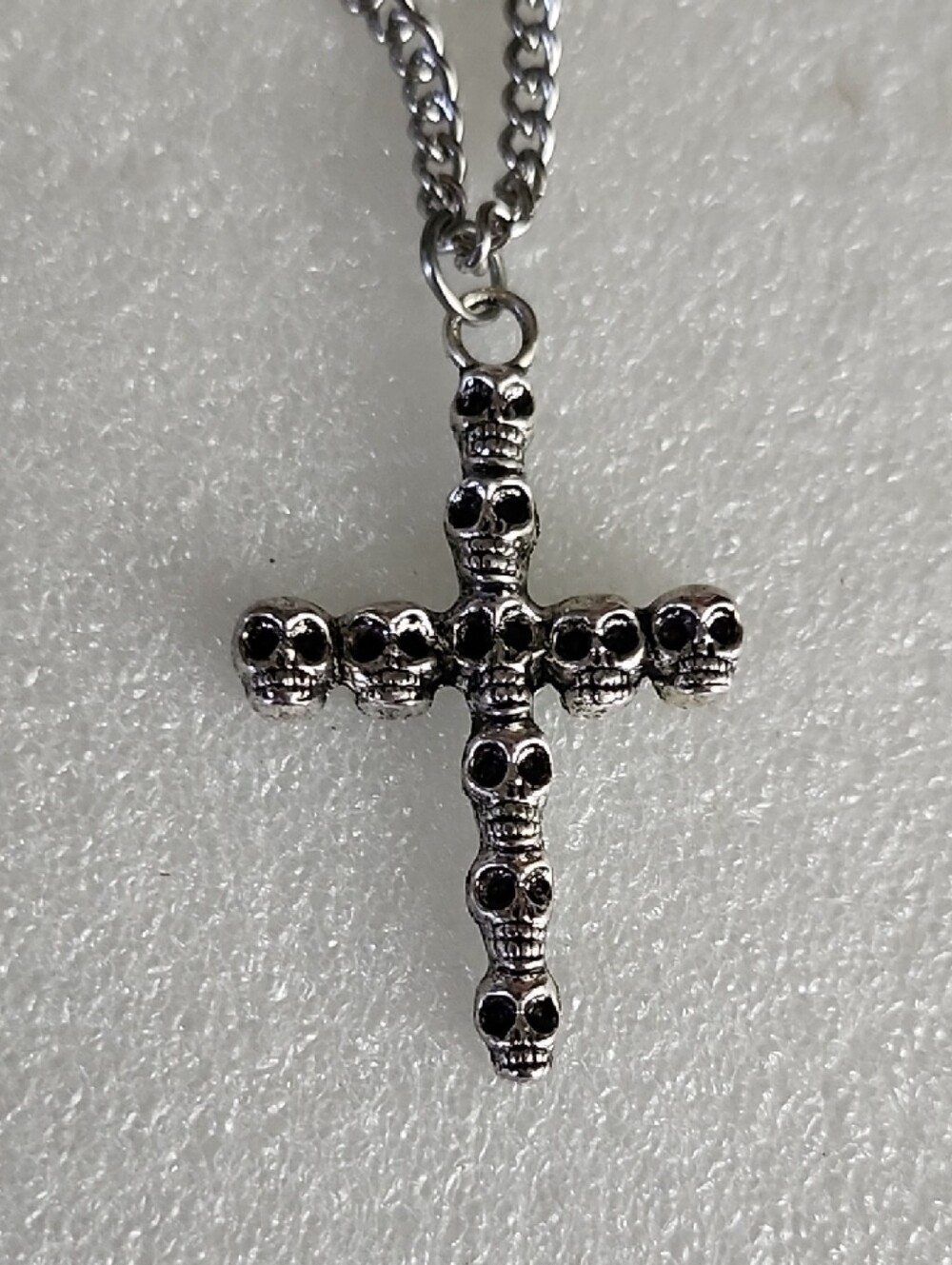 Hand Crafted Silver Skull Cross Pendant Necklace